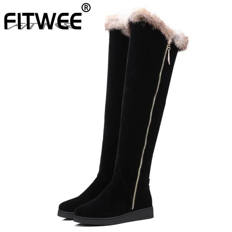 FITWEE женские ботфорты выше колена высокие сапоги с роскошным мехом Женские модные