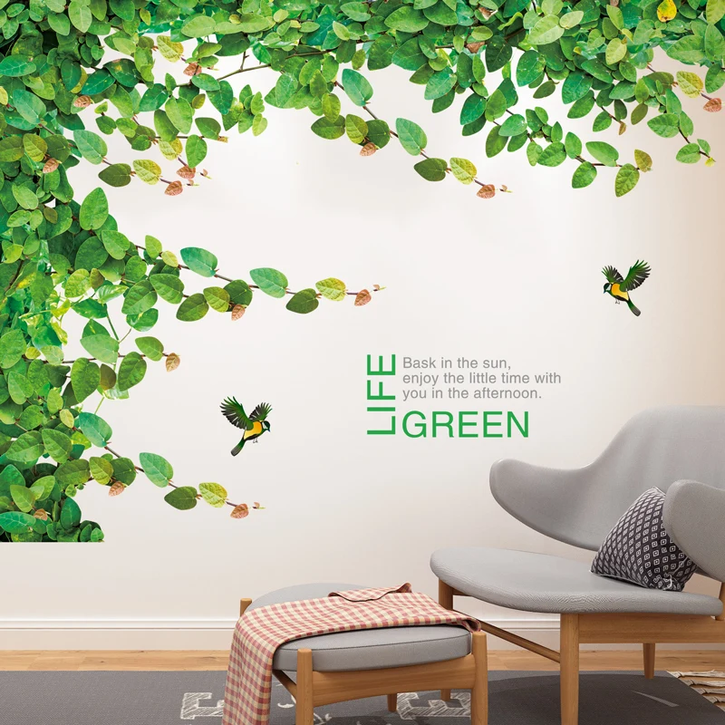 

[Shijuekongjian] зеленые виноградные лозы, наклейки на стену «сделай сам», растения, птицы, наклейки на стену для гостиной, детской, кухни, украшение для дома