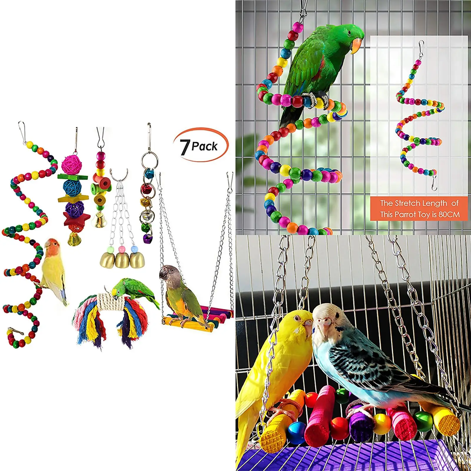 

7PCS Pet Parrot Hanging Toy Chewing Bite Rattan Balls Grass Swing Bell Bird Parakeet Cage Accessories Pet Supplies New
