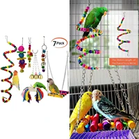 7pcs pet parrot hanging toy chewing bite rattan balls grass swing bell bird parakeet cage accessories pet supplies new