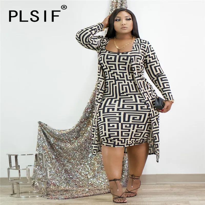 Европейский Стиль с геометрическим принтом для женщин длинными рукавами