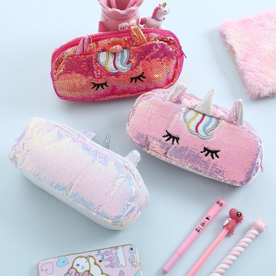 Косметический чехол с блестками и единорогом органайзер для макияжа вышивкой