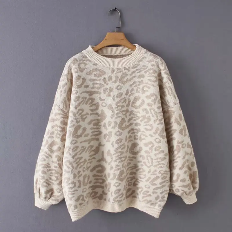 Женский свитер с высоким воротом, Леопардовый вязаный свитер с животным принтом, зимние толстые женские пуловеры, повседневные топы, свитер большого размера