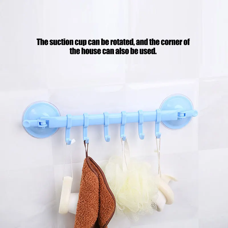 

Adjustable 6 Hook Suction Cup Bath Towel Hanger Rack Hanging Shelves Holders Lock Type Sucker Bathroom Kitchen Hook Organizer