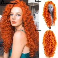 anogol wig orange synthetic lace front wig with free part long kinky curly wig for women cosplay heat resistant fiber wigs