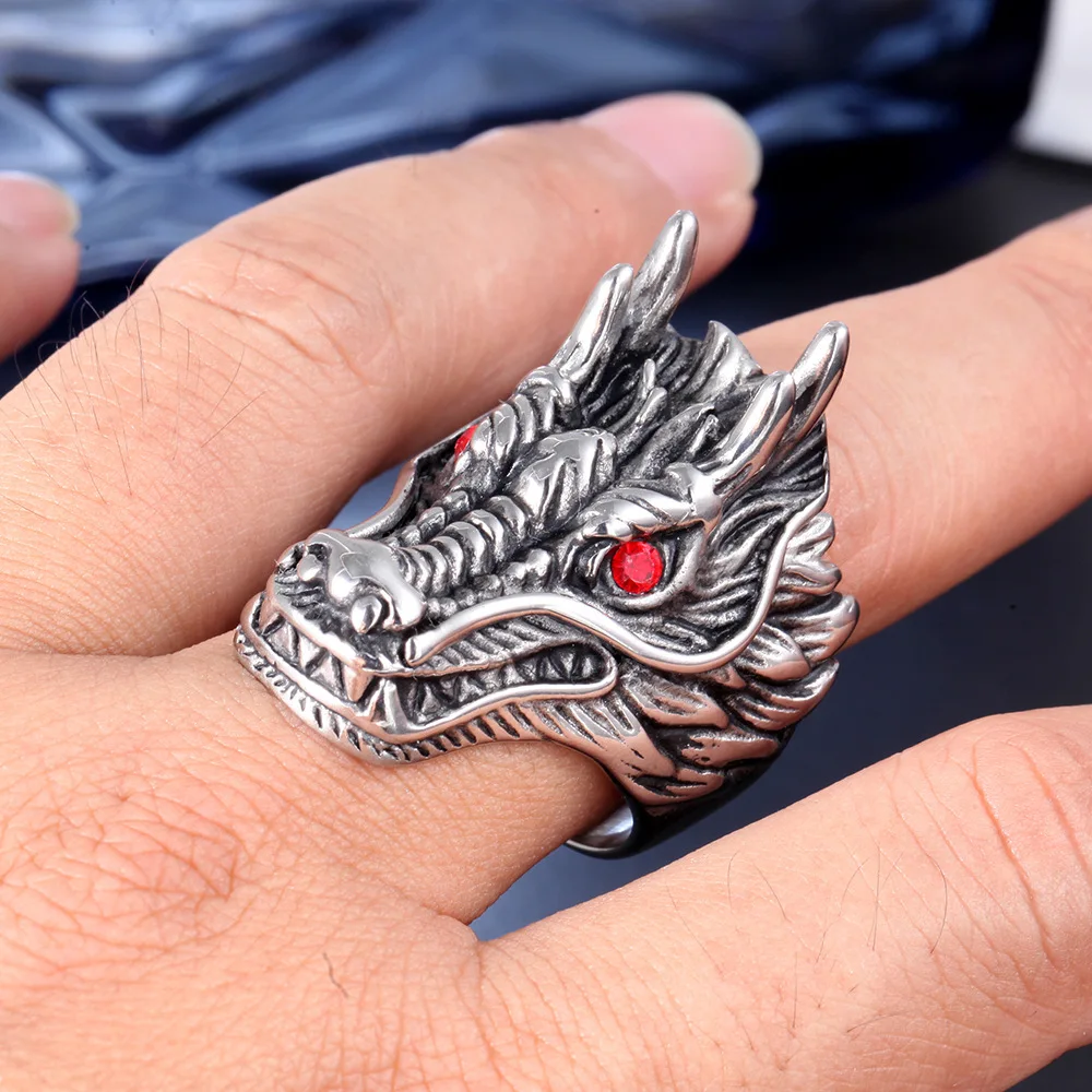 Мужское Винтажное кольцо с головой дракона из нержавеющей стали ювелирные