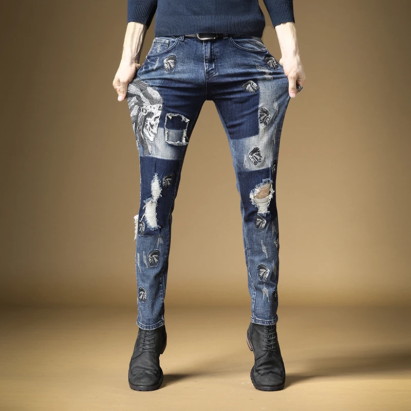 Jean Pantolon Erkek New Embroidered Jeans Men's Hip Hop Street Fashion Shorts Trend Casual Back Hole Leggings Moda Hombre 2020