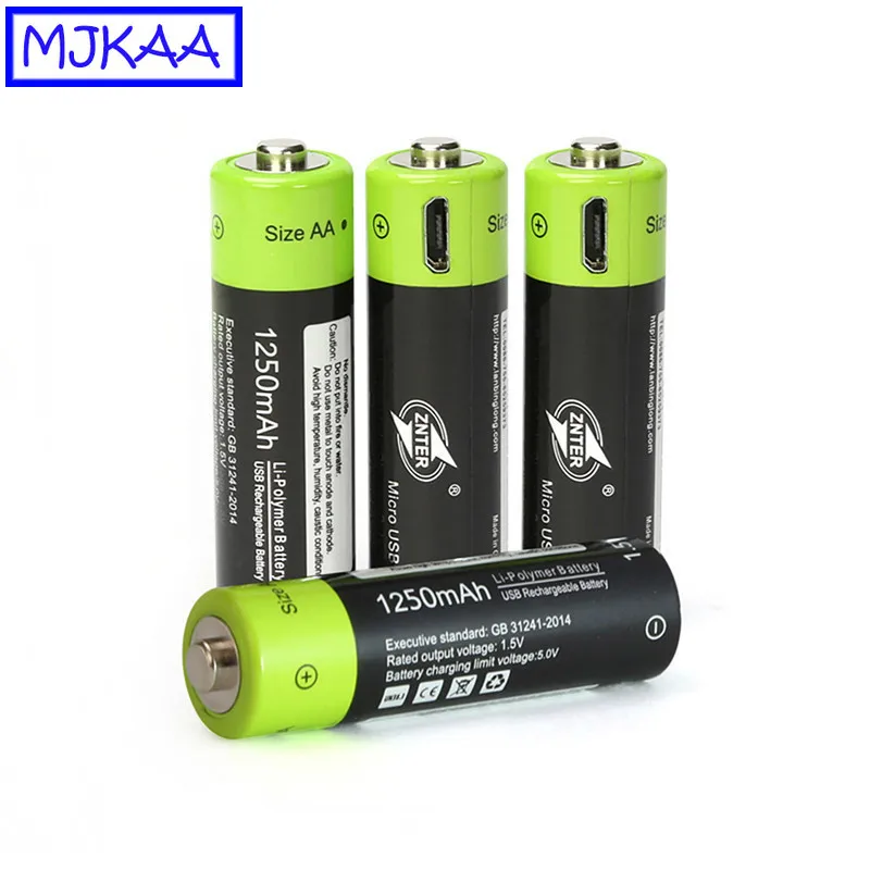 ZNTER 4 шт./упак. AA 1,5 V 1250 мА/ч, Перезаряжаемые Батарея 2A быстрой зарядки литиевых батарей с микро USB кабель