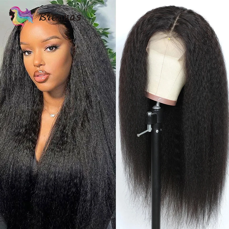

Long Peruvian Kinky Straight Lace Front Human Hair Wigs 13x1 Middle Part Lace Wig For Women 26 Inches Remy Hair Wig 180% Density