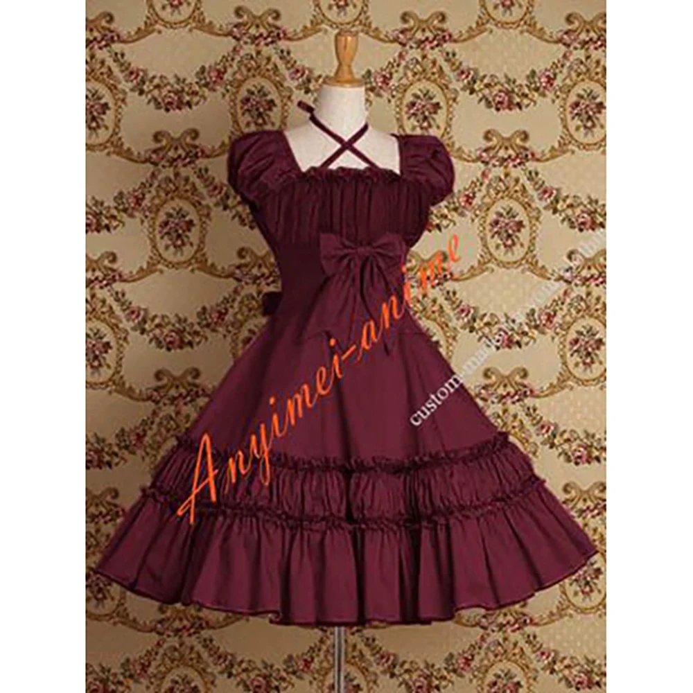 

fondcosplay Gothic Lolita Punk Sweet Fashion Fuchsia Dark red Cotton Dress Cosplay Costume Tailor-made[CK1313]