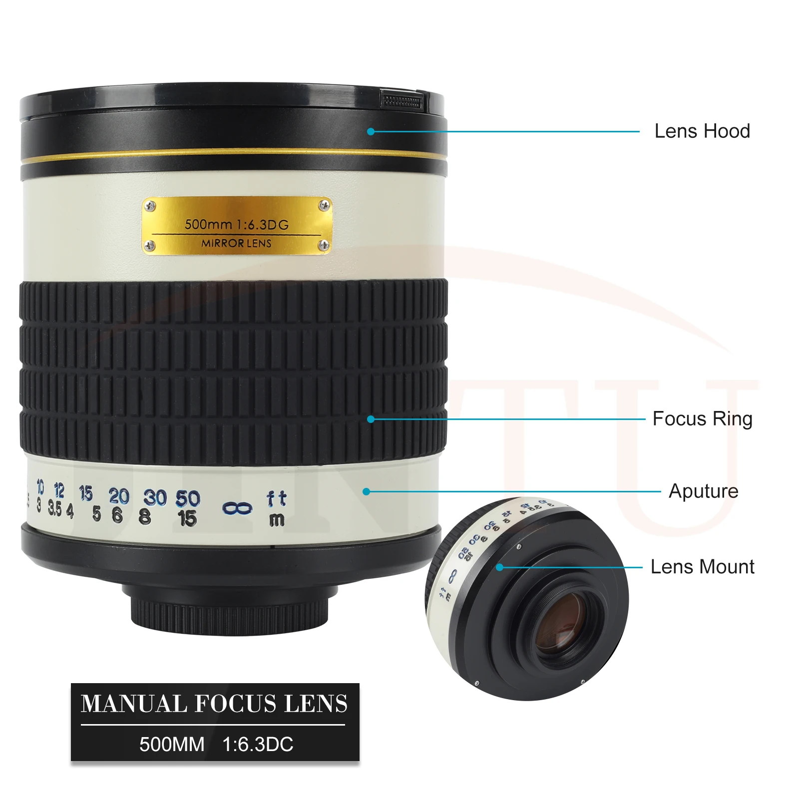 Телеобъектив JINTU 500 мм f/6 3 MF белый зеркальный для камеры Sony Alpha DSLR с байонетом A