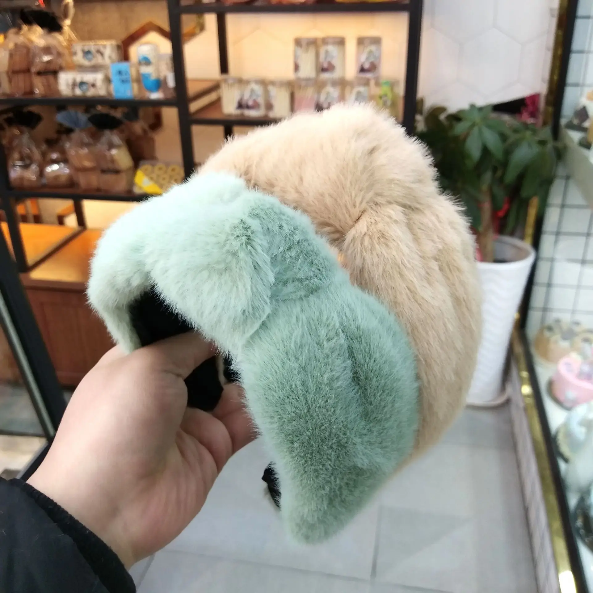 Цветная шерстяная плюшевая Повязка На Голову на голову ручной работы жемчужный