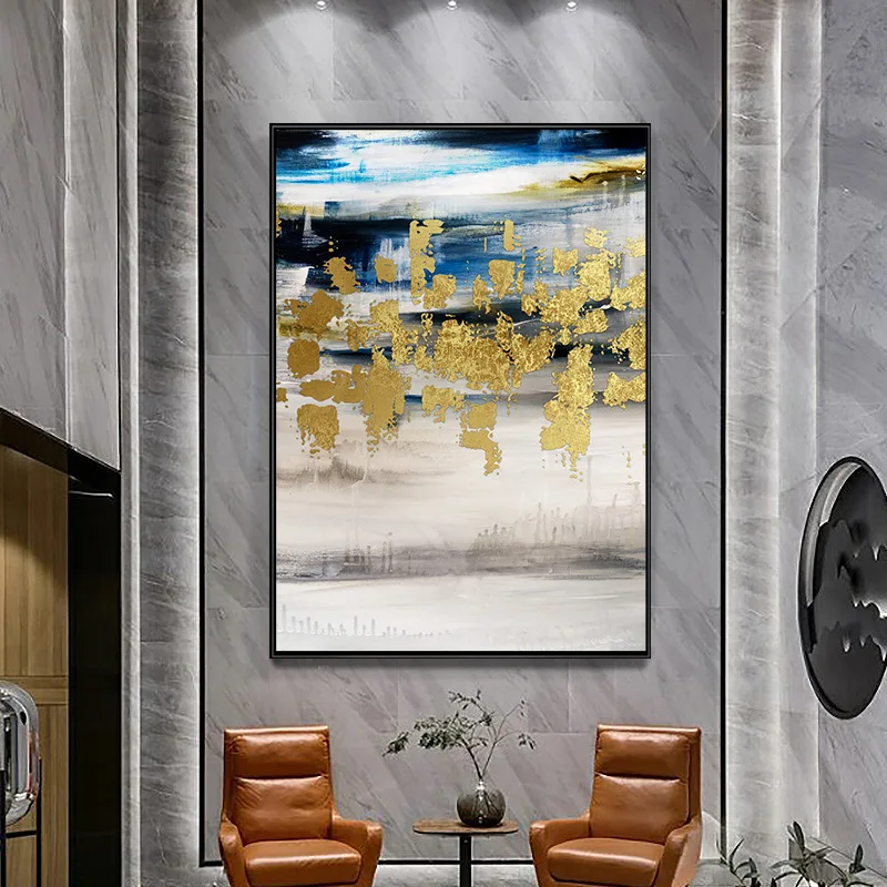 

Unique Abstract Yellow Blue Doodling Pattern Blocks Like Mountains Canvas Painting Sofa Wall Picture Poster Living Room Decor