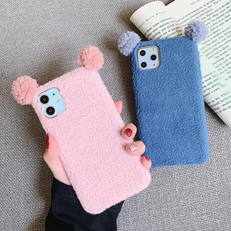 Мультфильм 3d Уши Теплый Плюшевый чехол для телефона iphone 11 11Pro Max XS XR пушистый
