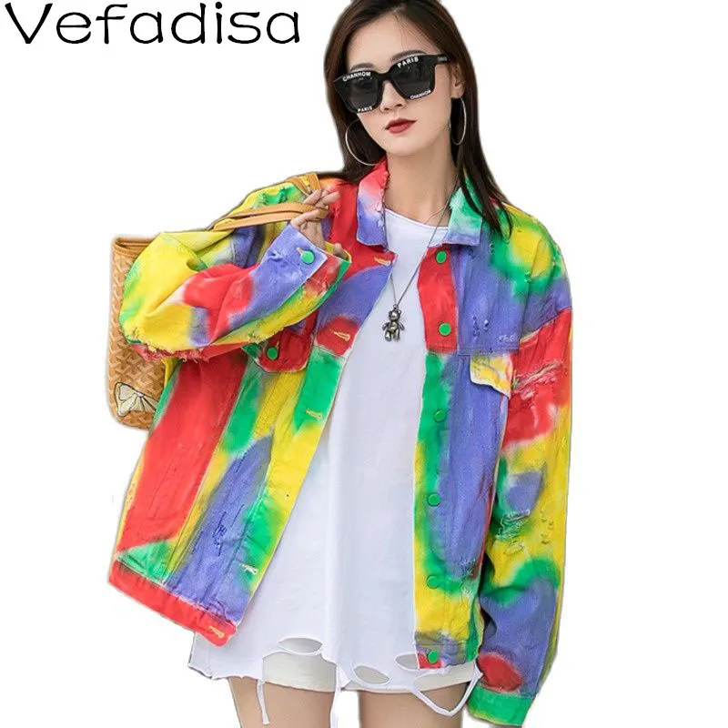 

Женская джинсовая куртка Vefadisa Tide с цветными вставками, модель QYF6336 на осень, 2021