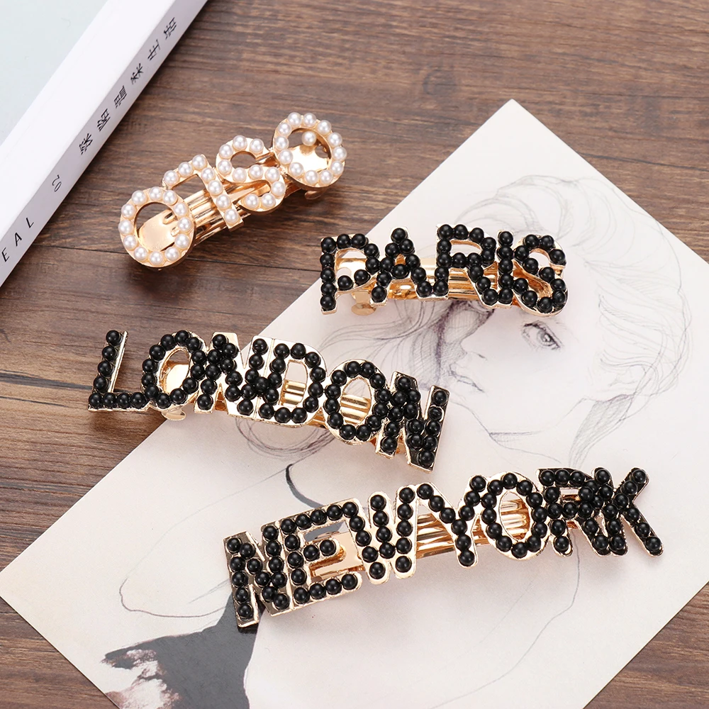 Новая мода жемчужные заколки для волос буквы с кристаллами шпилька Нью Йорк