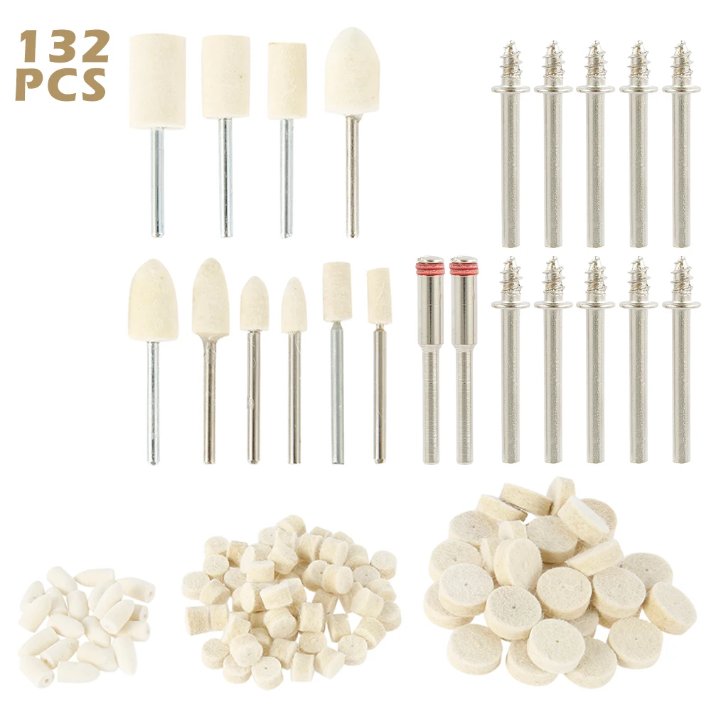 

132pcs Wool Felt Wheel Polishing Buffing Pad Set Durable Reusable Grinding Abrasive Pad Rotary Tool Electric Drill Accessories