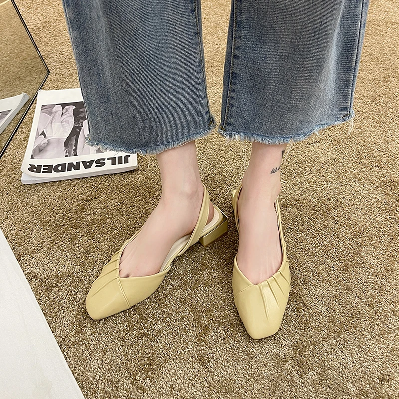 

Fashion Women Sandals 2021 Summer Ladies Elegant Slip on Shoes Female Office Leather Shoes Closed Toe Mid Heels Women Sandals