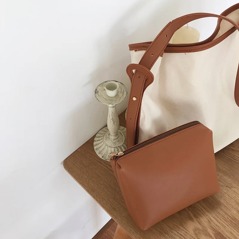 

2021 New Korean Son-mother Bag Simple Wild Canvas Bag Female Messenger Shoulder Ins Bucket Bag Large Capacity Shopping Bag Nice