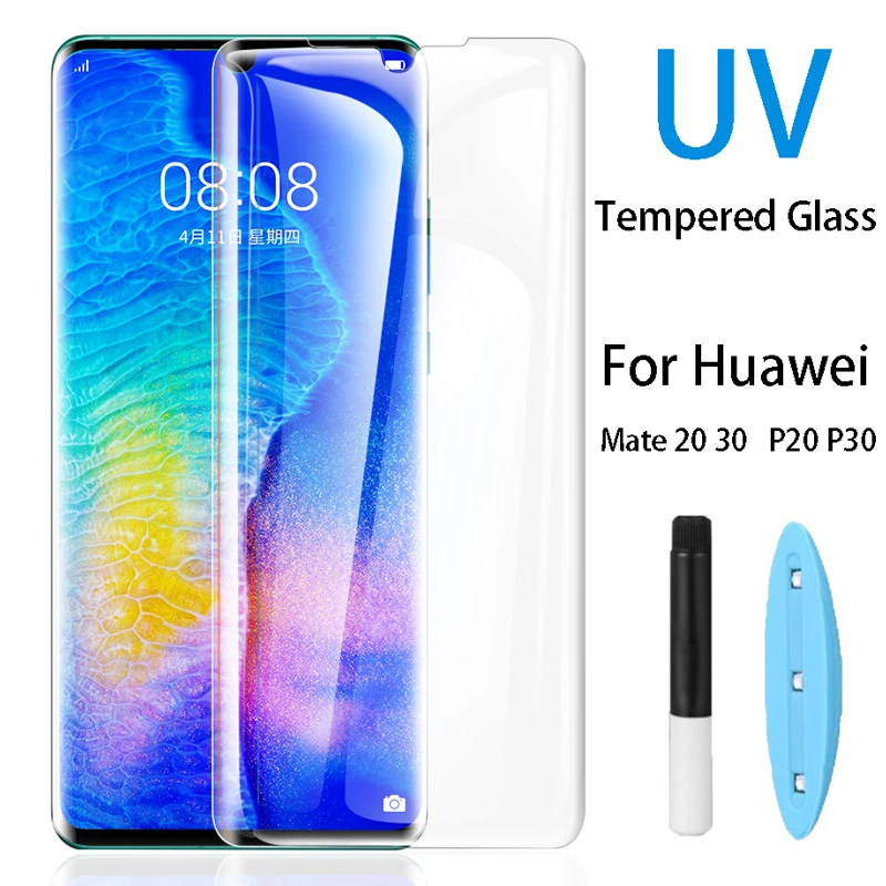 УФ Клей протектор экрана для huawei P30 Pro P20 облегченное закаленное стекло mate 20 30 Lite