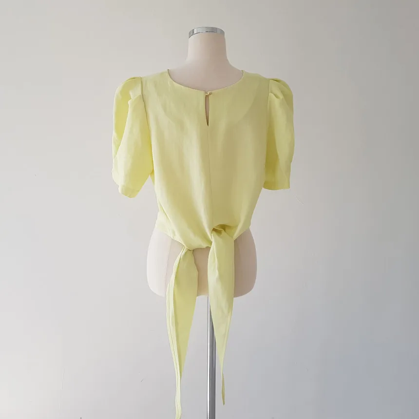 

2020 New Arrivals Summer Women Tunic Korean Chic O-neck Back Lace-up Puff Sleeve Temperament shirt Short Crop Top Verano