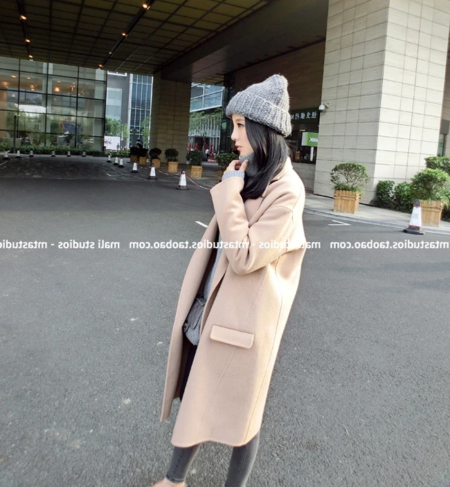 

Solid Women Wool Coat England Style Winter Jacket Loose Cashmere Coat Nice