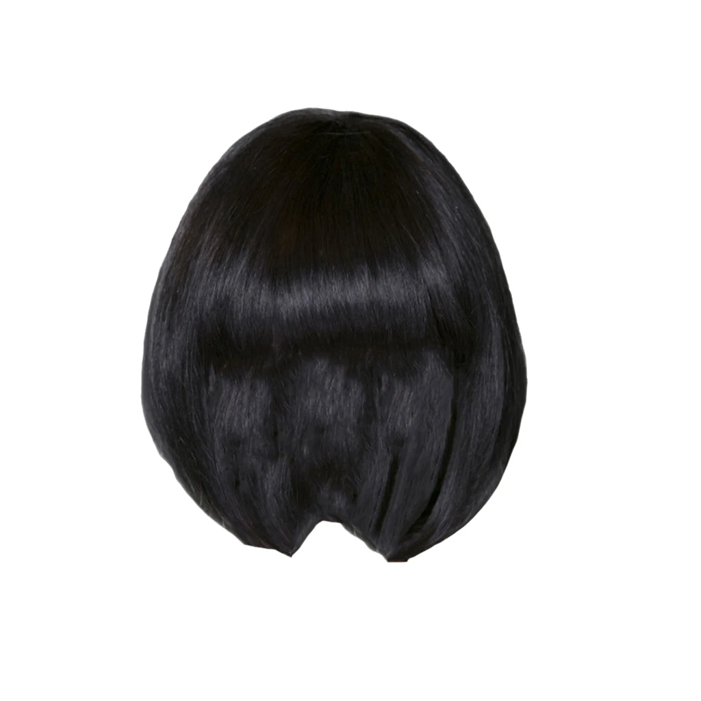 

12'' Black Short Straight Synthetic Bob Wigs with Bangs +Wig Cap for Cosplay