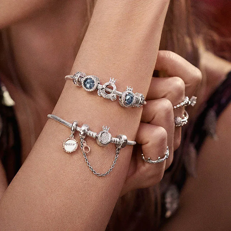 

Real 925 Sterling Silver Beads Crystal Crown O Charms Fit Original pan Bracelet Necklaces Charm For Women DIY Jewelry Making