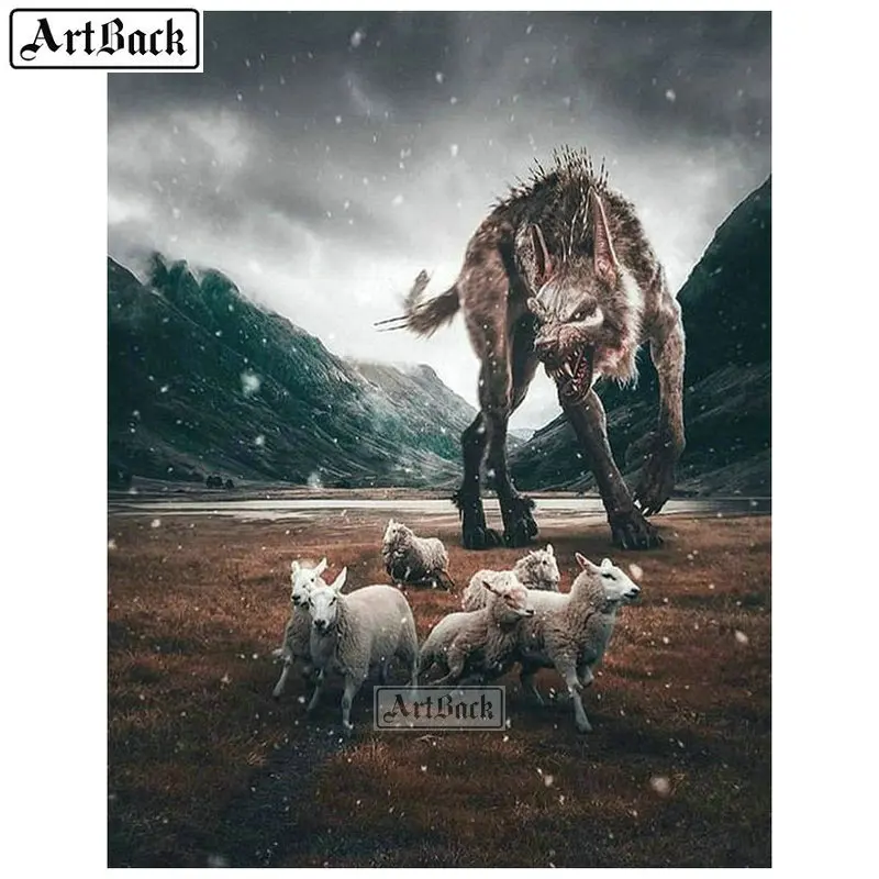 

5d diy diamond painting wolf sheep full square & round animal handmade mosaic canvas art diamond embroidery decoration