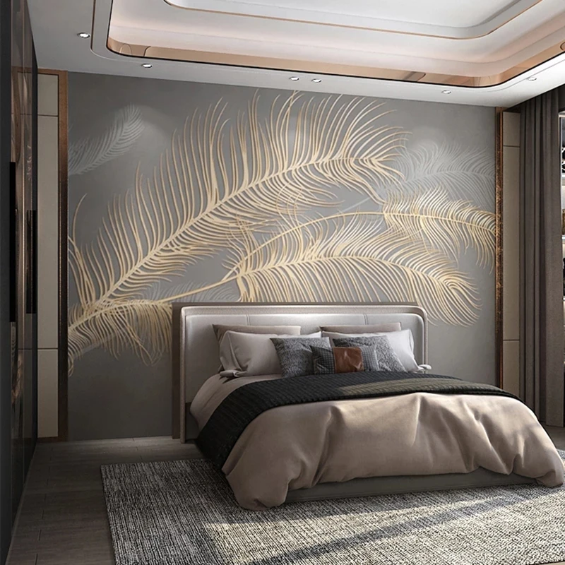 3D Золотое Тиснение современное перо на заказ Настенная роспись Роскошная