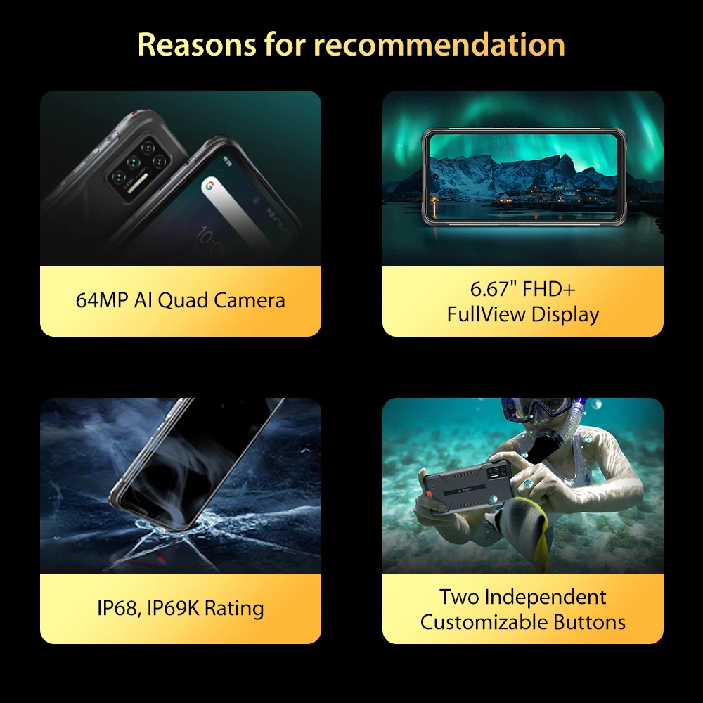 Смартфон UMIDIGI BISON GT 8 + 128 ГБ 6 67 дюйма FHD 33 Вт IP68/IP69K Helio G95|Смартфоны| |