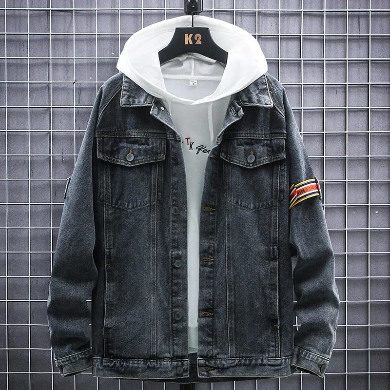 

Модная мужская джинсовая куртка, в японском стиле, приталенная, весна-осень, Молодежная куртка, моющийся ковбой, верхняя одежда, мужская пов...