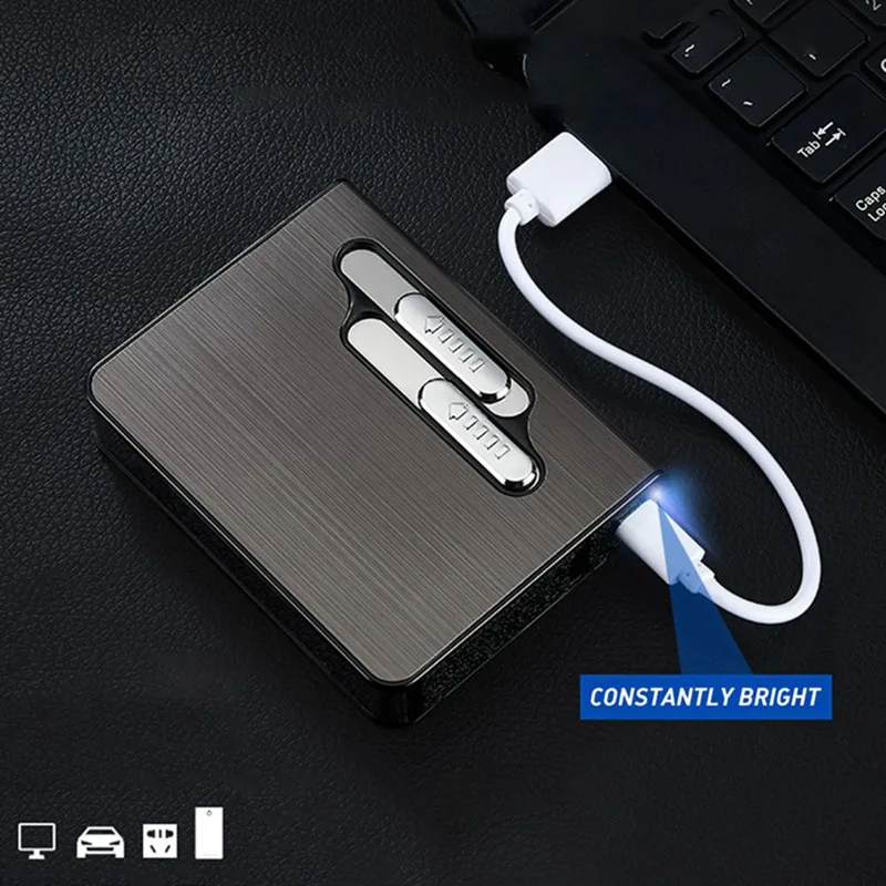Портативный USB чехол для электронной сигареты с двойной дуговой зажигалкой 20 шт держатель для сигарет usb зарядка Зажигалка гаджеты для мужчин