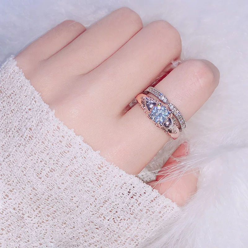 Женское кольцо из розового золота 14 к Модный комплект ювелирных изделий для