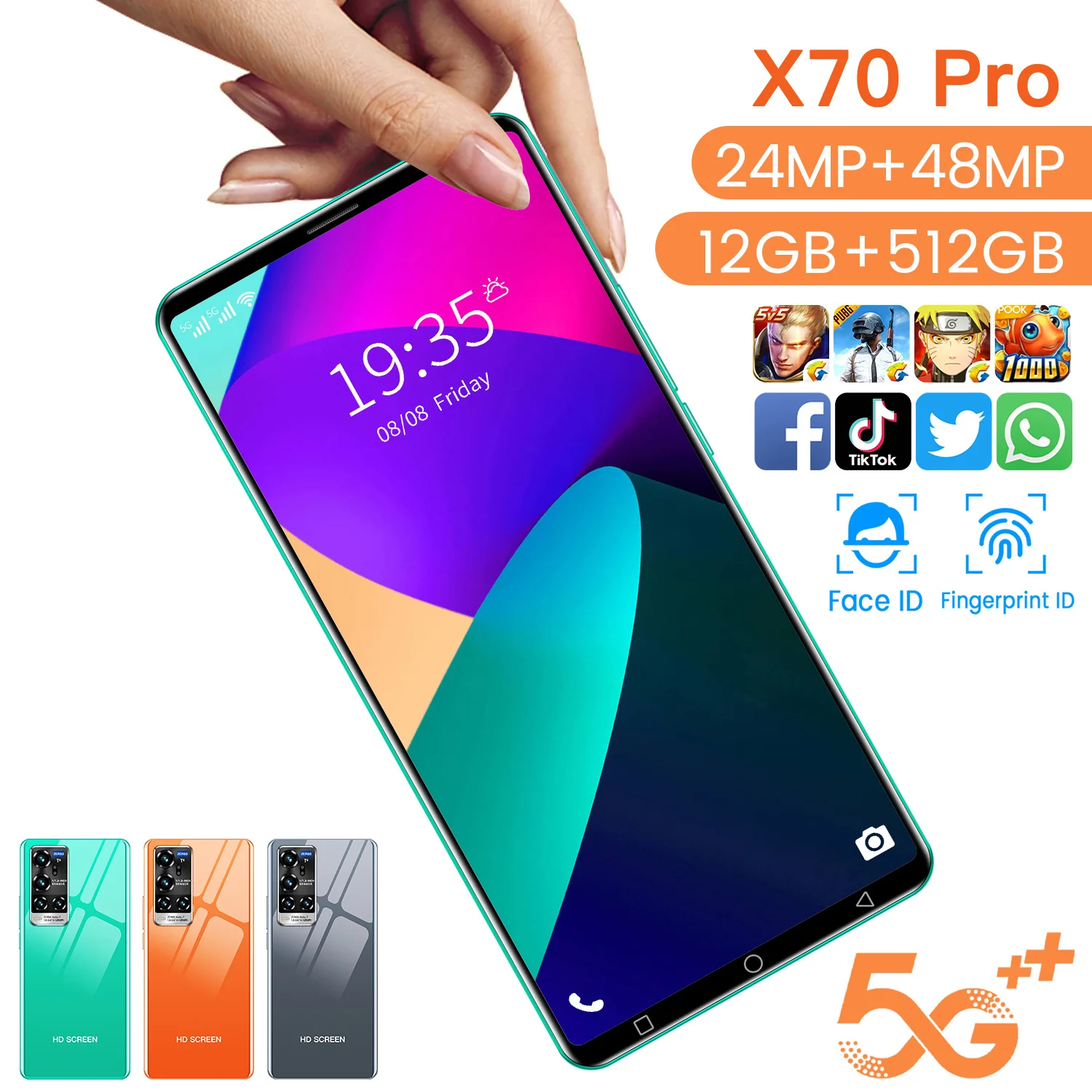 

X70 Pro Android Phone 5G 8GB+128GB realme celular 24MP+48MP Face unlock 4800mah Cheap Phone 1440x3040 телефон poco смартфоны