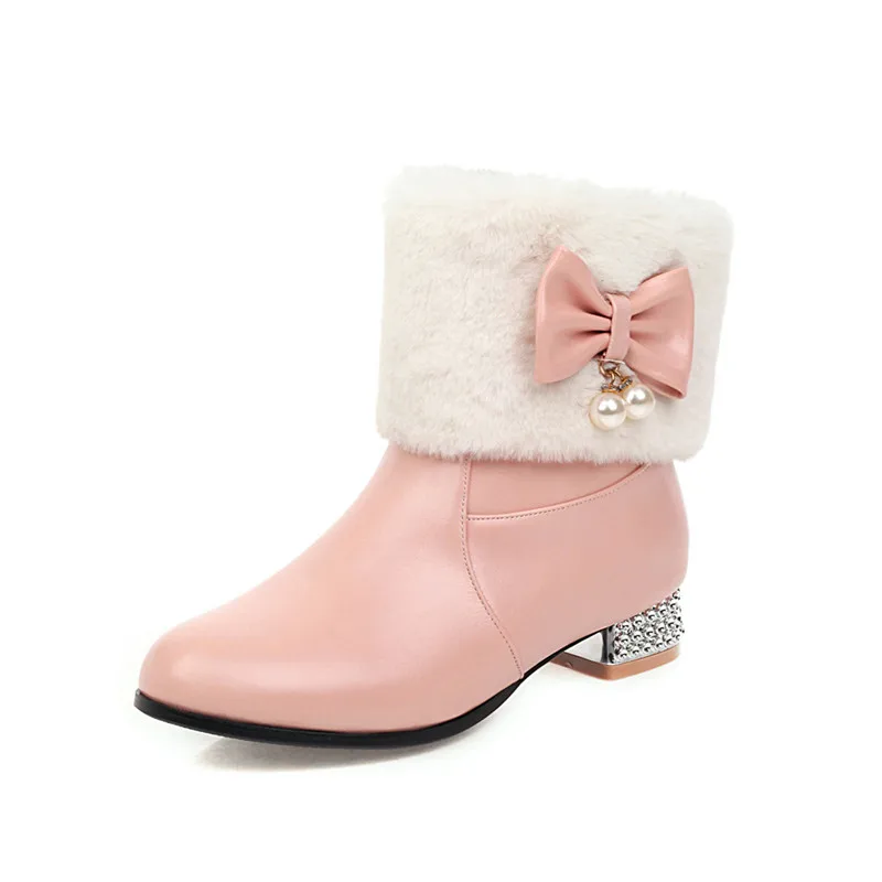 YMECHIC искусственный мех узел бабочки милые низкие Кристальные на массивном