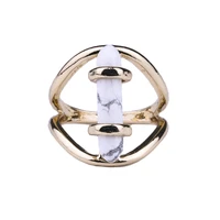 white black kallaite pink quartz stone rings fashion inner dia 1 7cm gold color hexagon prism ring jewelry for women