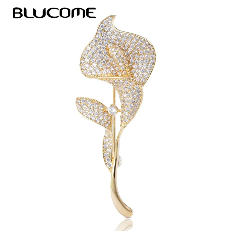 

Blucome Luxury Plant Shape Brooch Full Zircon Copper Jewelry Women Clothing Sweater Suit Wedding Banquet Chest Accessories Gifts