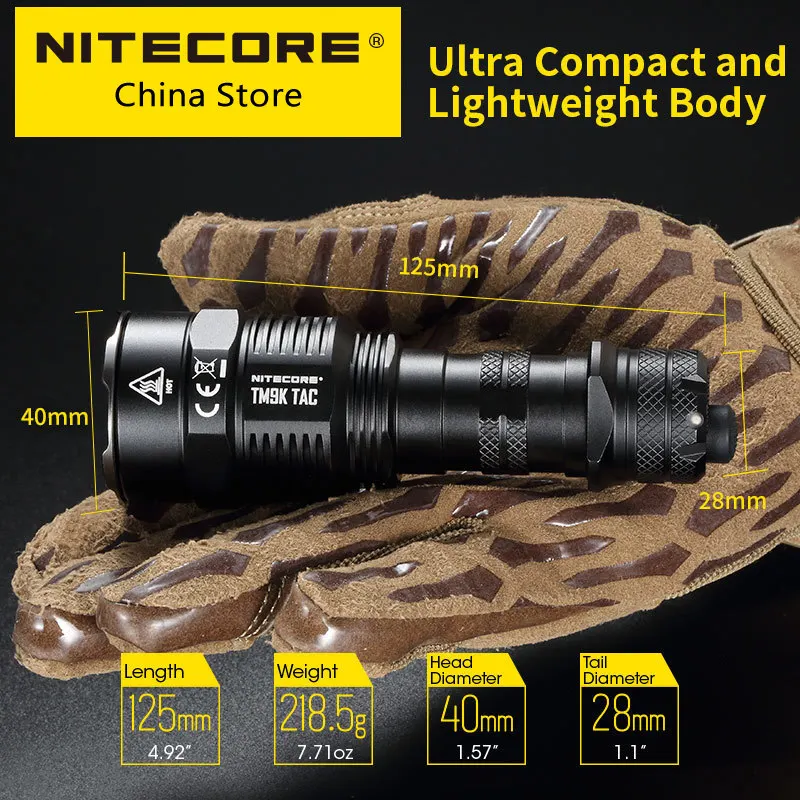 Скидка Тактический фонарик Nitecore TM9KTAC 9800 люмен, мощный светодиодный прожектор с USB-зарядкой, суперъяркий встроенный аккумулятор 5000 мАч