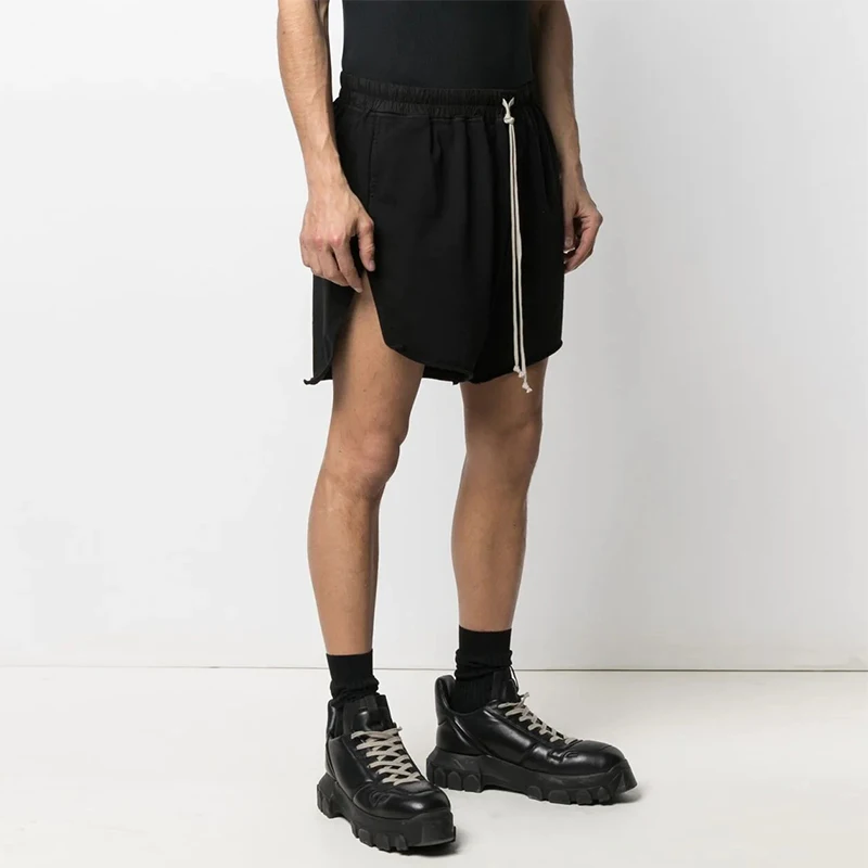 

Шорты мужские с завязкой на молнии, винтажные однотонные повседневные джоггеры, свободные модные короткие штаны с асимметричным разрезом, ...