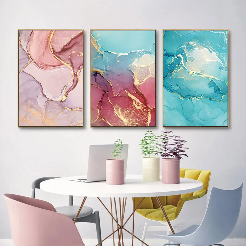 3 Панели современный мраморный стиль золотой синий розовый смешанный цвет