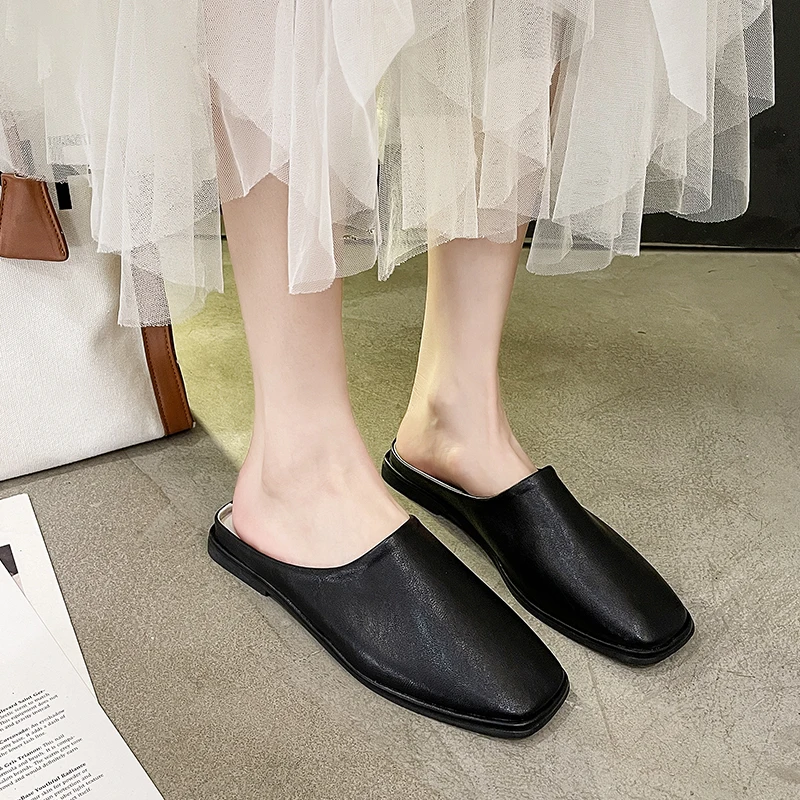 

Shoes Women Ladies' Slippers Pantofle Luxury Slides Loafers Low Cover Toe Soft 2021 Designer Flat Basic PU Rome Rubber Low Loaf