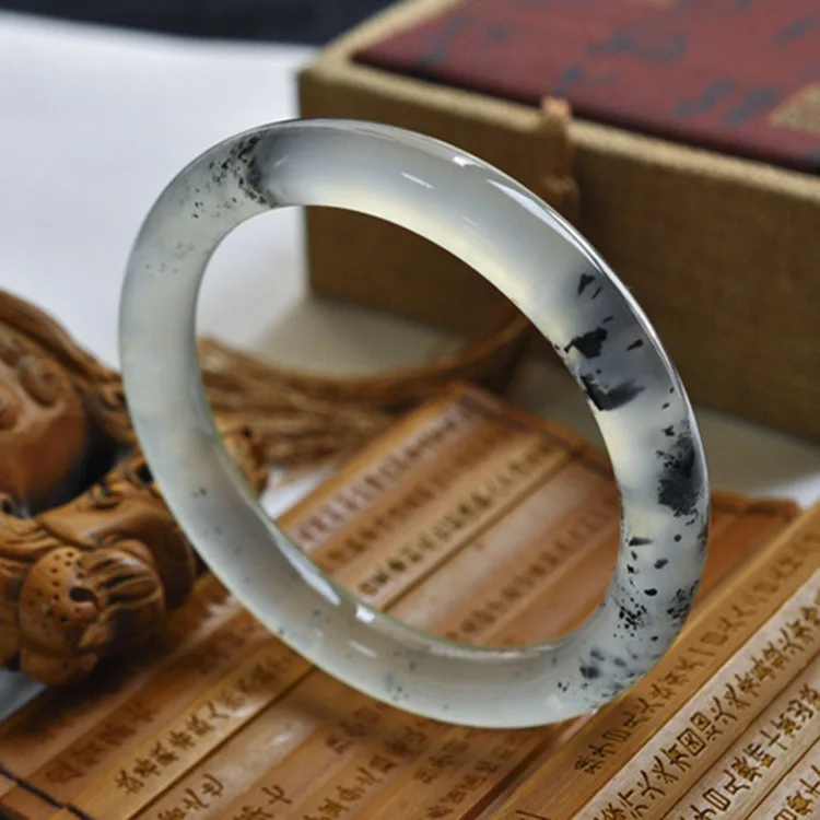 

Genuine Natural Jade Bangle Round Bar Bracelet Charm Jewellery Accessories Hand-carved Lucky Amulet Gifts For Women Her Men