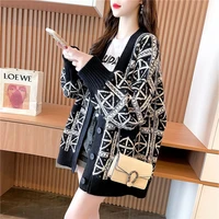 knitted cardigan coat womens new style foreign style in autumn and winter 2021 wear loose sweater outside