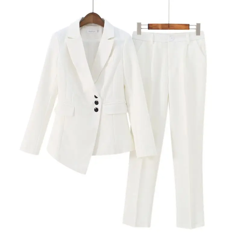 2020 two piece outfits for women Solid color fashion professional white OL women set clothing