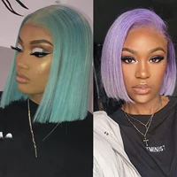 Sunnymay 13x4 Colored Lace Front Human Hair Wigs Short Bob Wig Remy Hiar Light Grey/Blue/Pink/Purple Straight Lace Front Wig