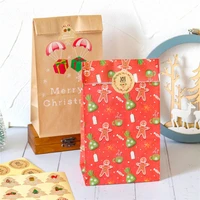 12pcs christmas kraft gift bags santa claus snowman xmas tree paper bag with stickers party favor wrapping supplies envelopes