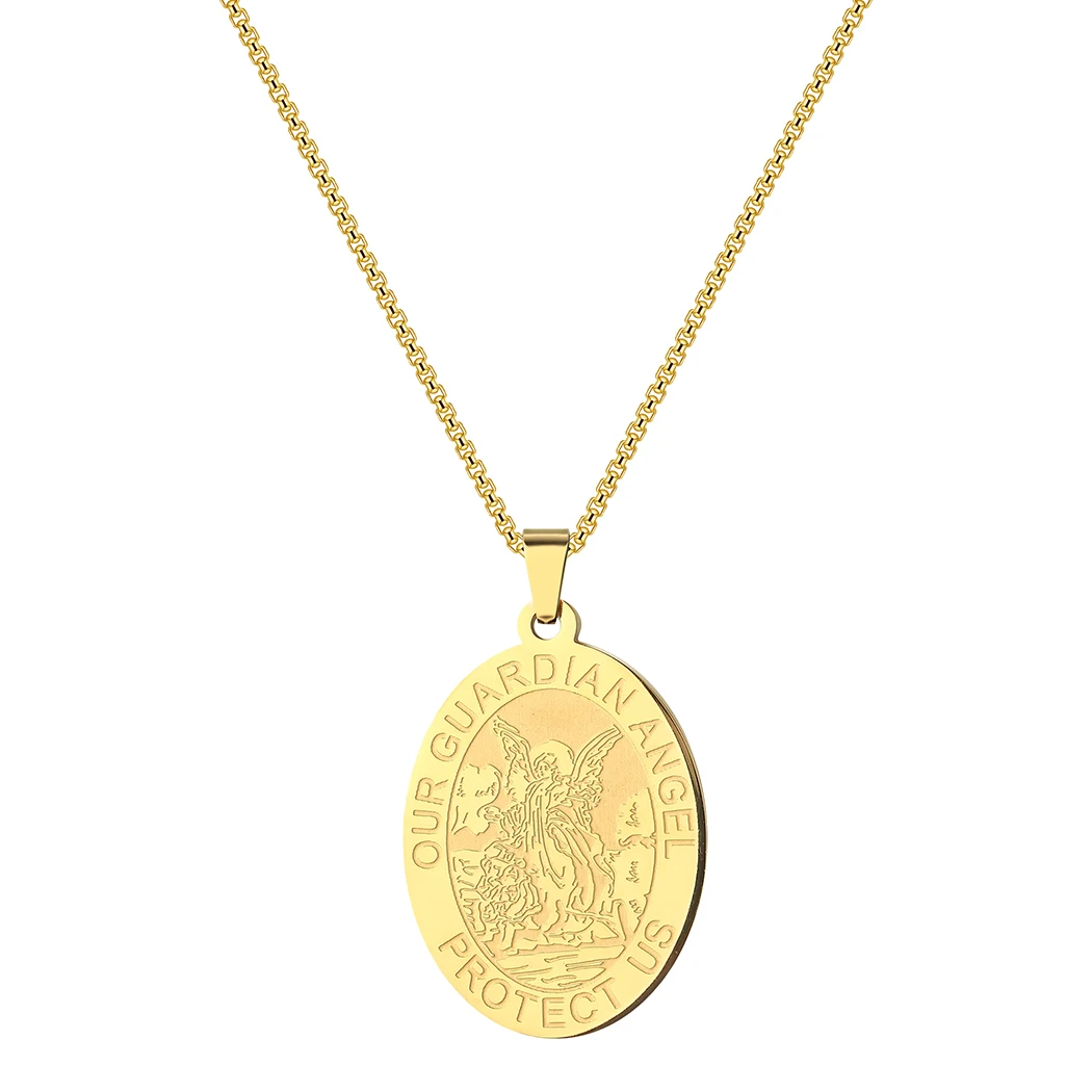 

Kinitial Fashion Guardian Angel Protect Necklace Stainless Steel Angel Amulet Necklaces Pendant Charms Minimalist Jewelry