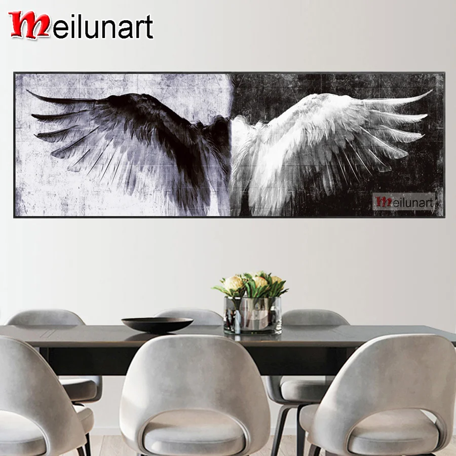 

Черно-белая алмазная живопись с крыльями ангела, полноразмерная 5d картина с квадратными и круглыми стразами, алмазная вышивка, распродажа, ...