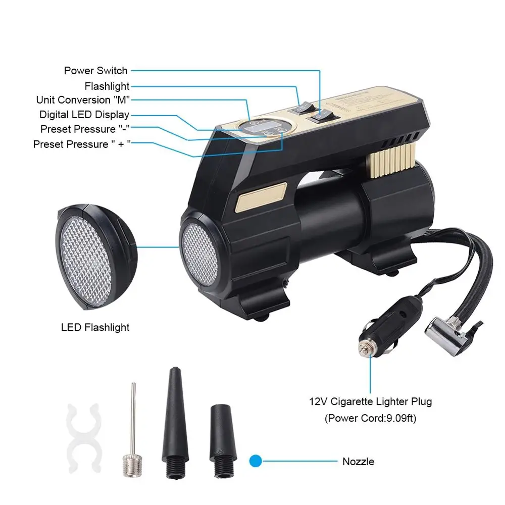 Comprar Compresor De Aire Portátil De 12V, Inflador De Neumáticos Con Manómetro Digital Para Neumáticos De Coche, Bomba De Bicicleta, Infladores De Bolas De 30 Cilindros